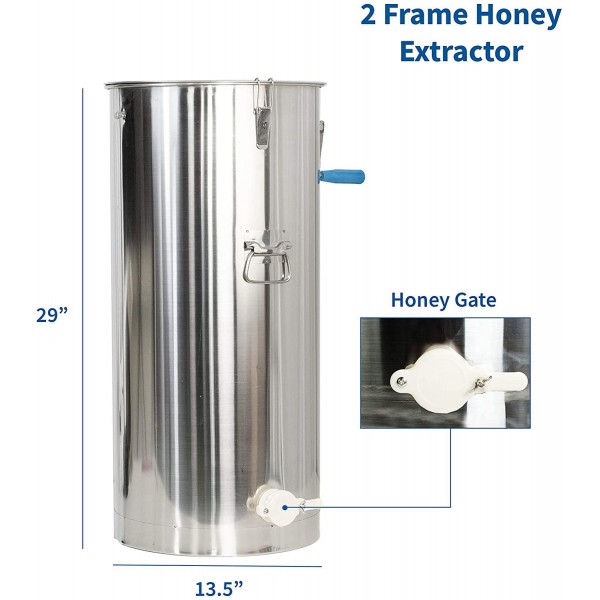 VIVO 2 Frame Stainless Steel Manual Crank Bee Honey Extractor, SS Honeycomb Spinner Drum BEE-V002C