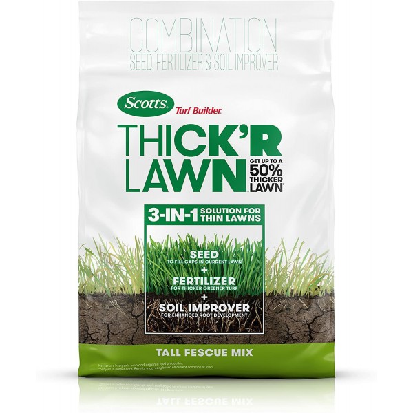 Scotts Turf Builder Thick'R Lawn Tall Fescue Mix - 40 Lb. | Combination Seed, Fertilizer & Soil Improver | Get Up To A 50% Thicker Lawn | Fill Lawn Gaps & Enhance Root Development | 30075