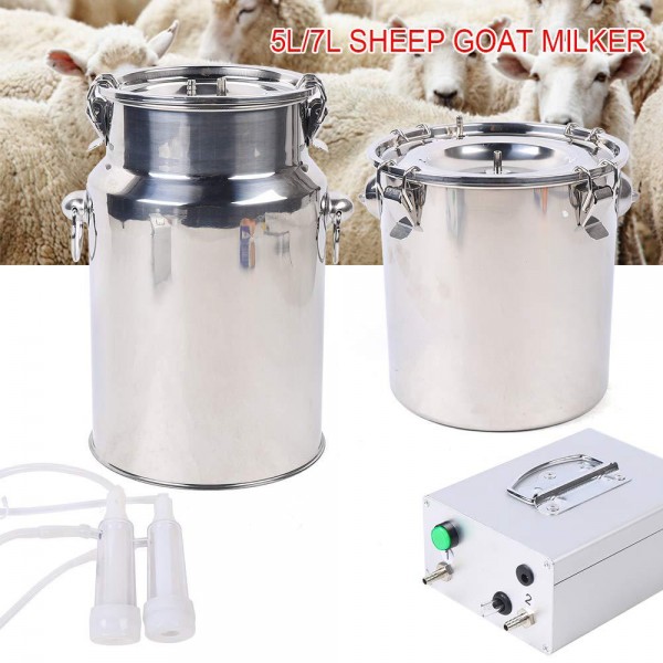 Kaafs 5L/7L Electric Sheep Goat Milking Machine 110V Dual Head Milking Machine Vacuum Impulse Pump Stainless Steel Sheep Goat Milker (5L)