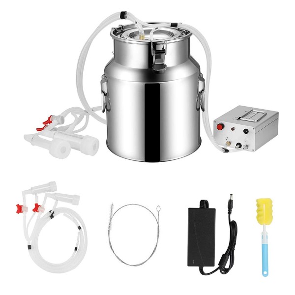 KKTECT 14L Electric Milking Machine for Sheep, Portable Speed Adjustable Vacuum Pulsation Suction Pump Milker Kit with 2 Teat Cups and Stainless Steel Bucket 100-240V
