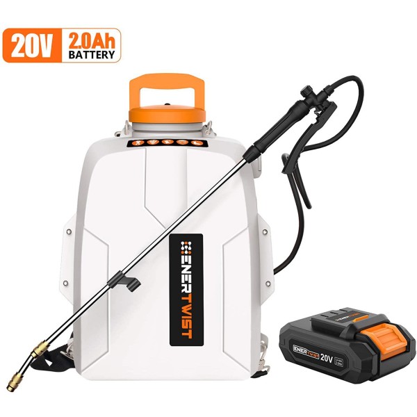 ENERTWIST 20V Battery Powered Backpack Sprayer, 3 Gal Auto Pump Sprayer w/ 2.0Ah Li-ion Battery&Charger, Telescope Wand and 3 Nozzles for Lawn and Garden Spraying, Weeding, Fertilization, Disinfecting