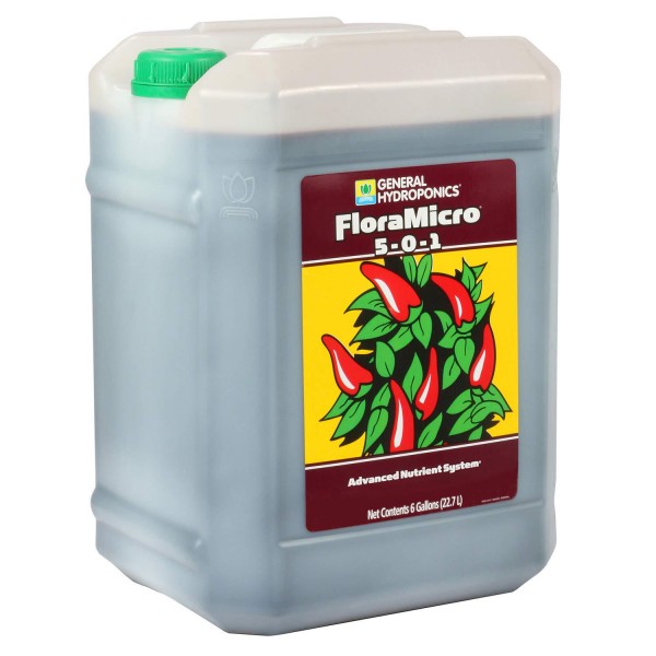 General Hydroponics HGC718135 FloraMicro 5-0-1, Use with FloraBloom & FloraGro For A Tailor-Made Nutrient Mix Ideal for Hydroponics, 6-Gallon