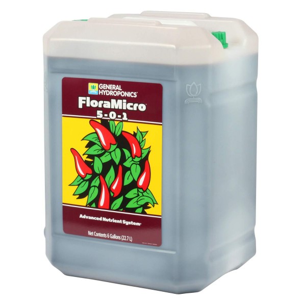 General Hydroponics HGC718135 FloraMicro 5-0-1, Use with FloraBloom & FloraGro For A Tailor-Made Nutrient Mix Ideal for Hydroponics, 6-Gallon