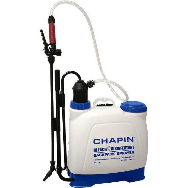 Chapin International 61575 Bleach & Disinfectant Backpack Sprayer, 4 gal, Translucent White