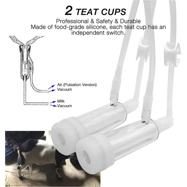 QHWJ Electric Goats Sheep Cows Milker Machine Pulsation Vacuum Small Family Farm Milking Kit with 5L Stainless Steel Milk Barrel,for Goat