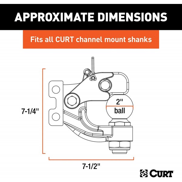 CURT 45919 Channel Mount Pintle Attachment with 2-Inch Ball, 10,000 lbs, Shank Required