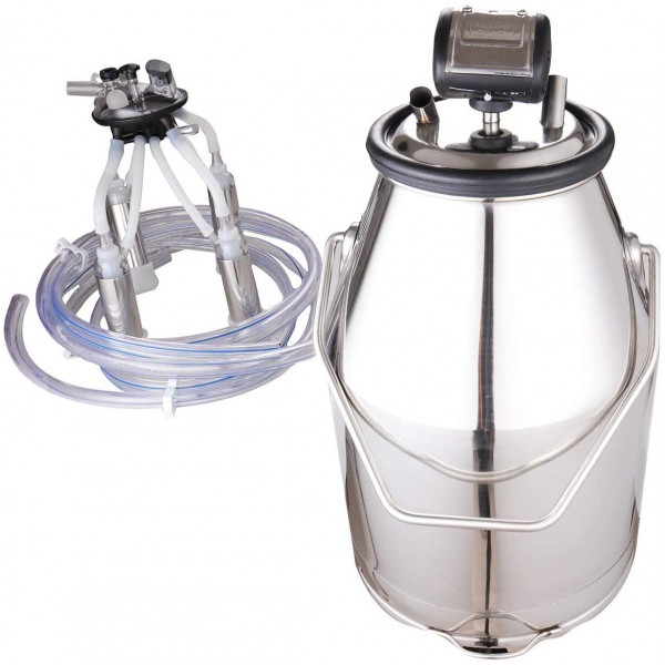 Durable 25L 304 Stainless Steel Portable Bucket for Cow Milking Machine with Pulsator,Milk Liner,Milk Collector,Hose.