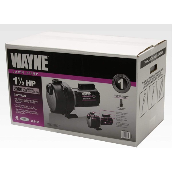 Wayne WLS150 1.5 HP High Volume Cast Iron Lawn Sprinkling Pump, 1-1/2-Horsepower