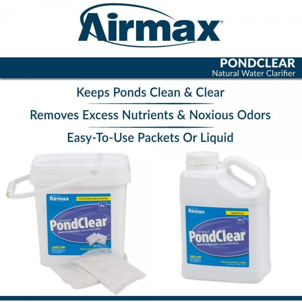 Airmax PondClear Natural Beneficial Bacteria, Cleans & Clarifies, Water Treatment, Safe for Fish, 24 Packets Treats 1/4 Acre Pond Up to 6 Months