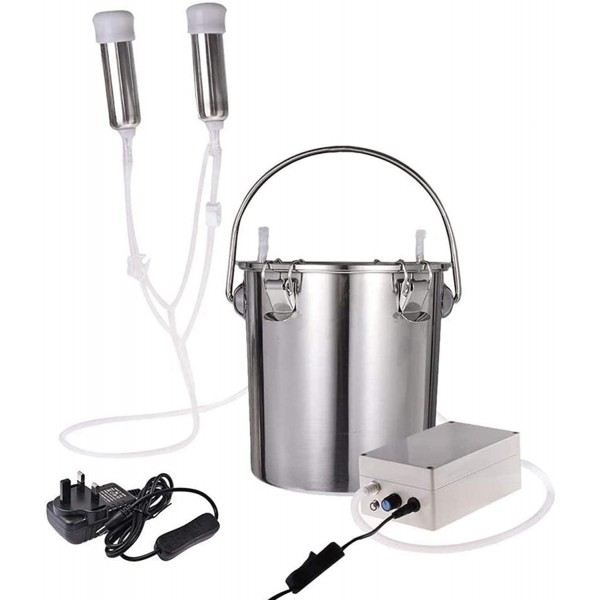 QHWJ Electric Cow Goat Milker Machine, Vacuum Large Suction Power Adjustable Speed Farm Milking Kit with 5.5L Stainless Steel Milk Barrel,for Cows