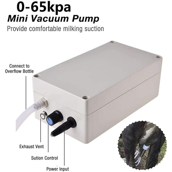 QHWJ Electric Cow Goat Milker Machine, Vacuum Large Suction Power Adjustable Speed Farm Milking Kit with 5.5L Stainless Steel Milk Barrel,for Cows