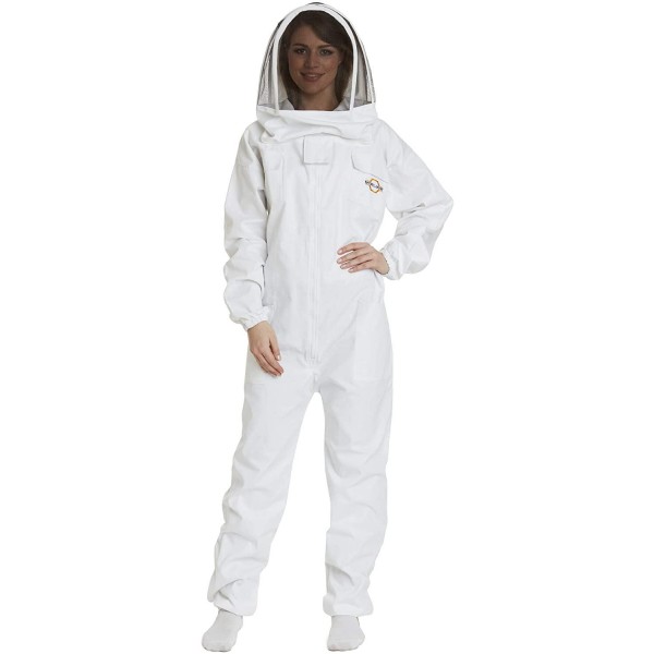 Natural Apiary – Apiarist Beekeeping Suit - (All-in-One) - Fencing Veil - Total Protection for Professional and Beginner Beekeepers – Medium - White