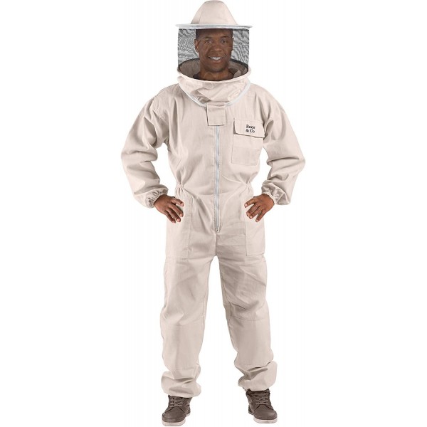 Bees & Co U73 Natural Cotton Beekeeper Suit with Round Veil,Natural White,Medium