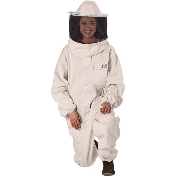 Bees & Co U73 Natural Cotton Beekeeper Suit with Round Veil,Natural White,Medium