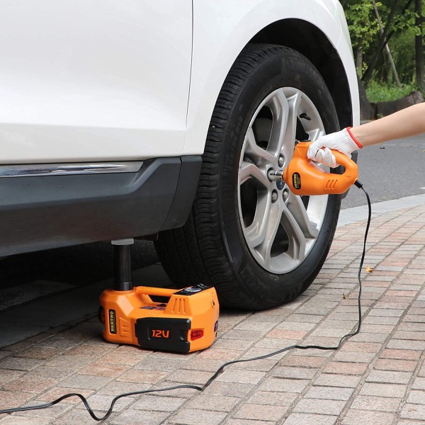 BEETRO 3 Ton Electric Hydraulic Car Jack with Inflator Pump and Electric Wrench, 5 in 1 Multi-Function Electric Car Jack 12V Hydraulic Jack with Jack Pad for an Emergency Tire Change