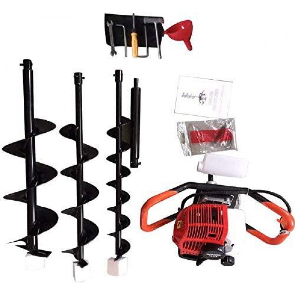 One Man Earth Auger, 52cc 2-Cycle 2.3 HP Petrol Powered Earth Auger Post Hole Borer Ground Drill Digger + 3 Bits