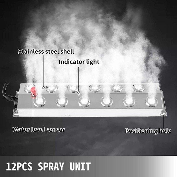 Happybuy 12 Head Ultrasonic Mist Maker Fogger 3.5A36V 350W Mist Maker Fogger Air Humidifier w/Transformer Accessories for Industrial Scenic Agriculture Greenhouse Hydroponics Garden/Lawn/Pond