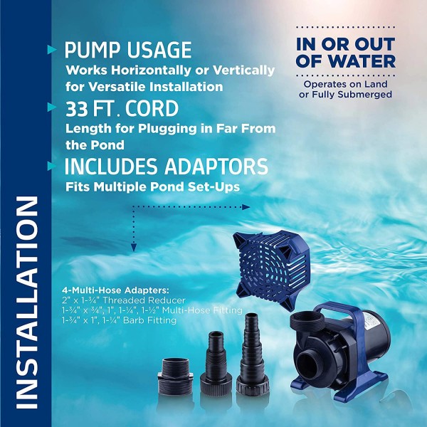 Alpine Corporation Alpine PAL4000 Pond Pump-4000 Fountains, Waterfalls, and Water Circulation 4000 GPH Cyclone Pump, Black and Blue