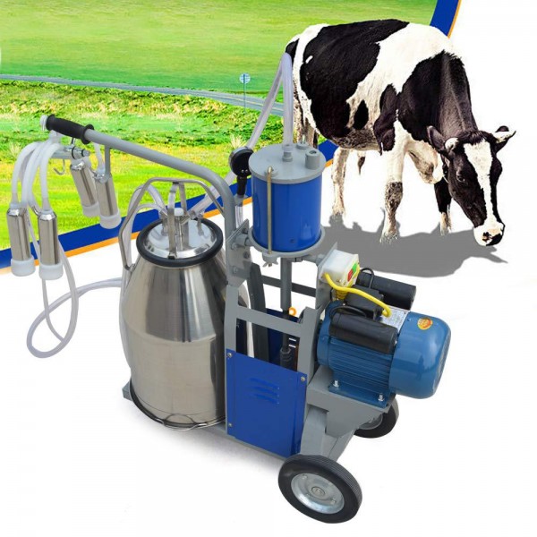 CNCEST Auto Electric Milking Machine 25L 10-12 Cows Per Hour Milker for Farm Cow Cattle Bucket Vacuum Piston Pump Stainless Steel Farm Suction Milking Machine
