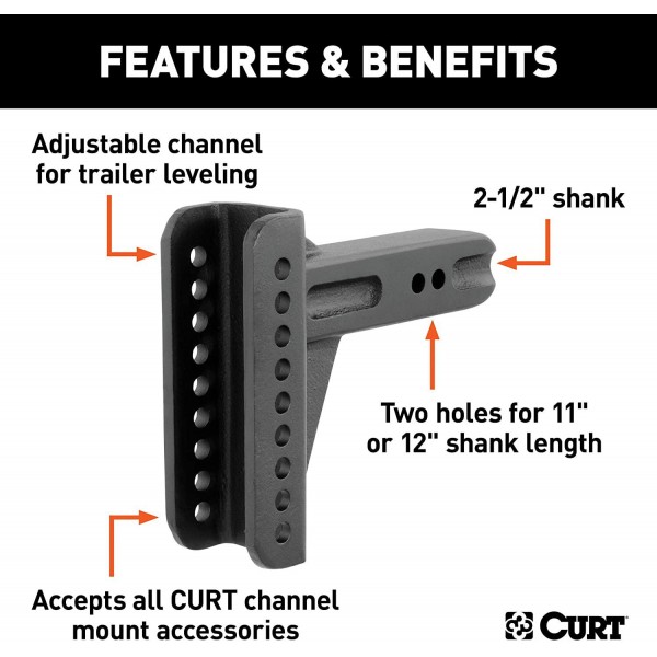 CURT 45917 Replacement Shank for Adjustable Trailer Hitch Ball Mount #45902 or #45908, Fits 2-1/2-Inch Receiver