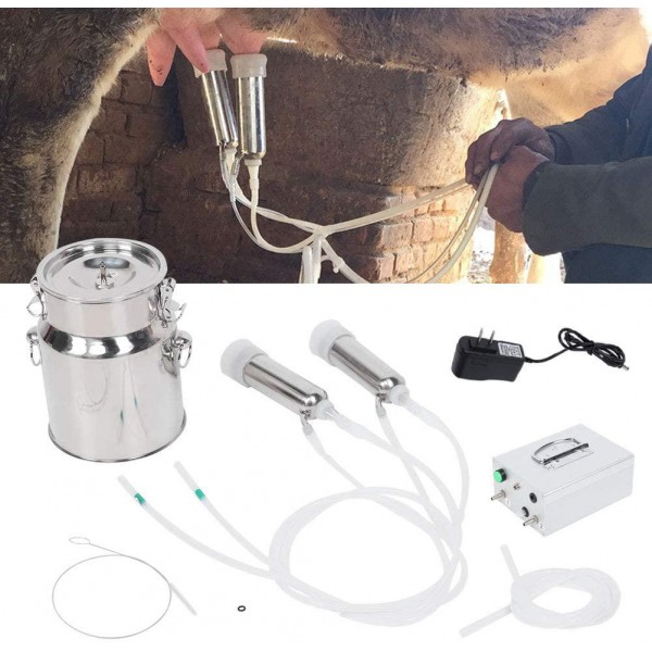 Electric Milking Machin Kit, 14L Charging Portable Household Electric Goat Cow Milking Machine Milker with Vacuum-Pulse Pump(For Cows US Plug)