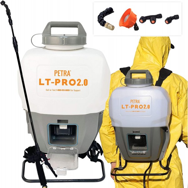 PetraTools Battery Powered Backpack Sprayer – 2.0AH Ultimate Battery Life Professional 4 Gallon Lithium Sprayer - Multipurpose HD Wand, Wide Mouth Lid, Multiple Nozzles & Battery and Charger Included