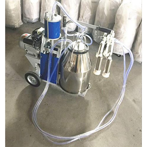 INTBUYING Electric Milking Machine Piston Cow and Goat Milker Machine with Regulator and 25L Stainless Steel Bucket for Cows and Sheep Miking 110V