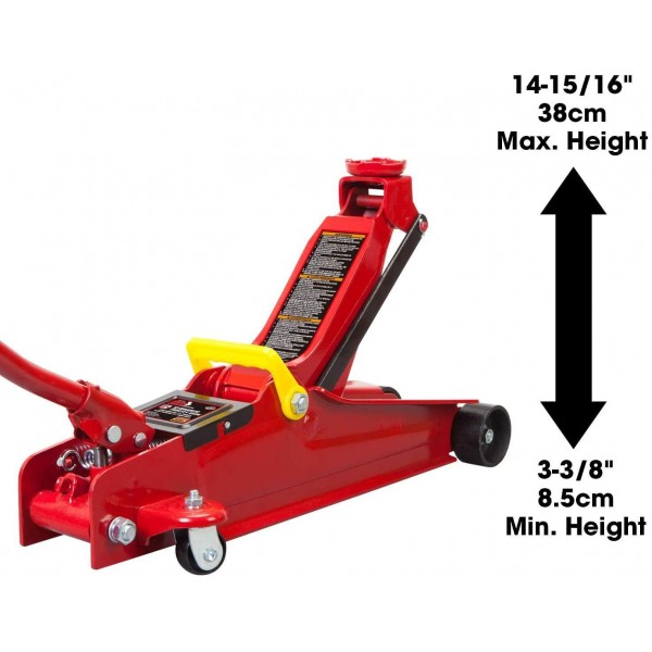 BIG RED TAM825051 Torin Hydraulic Low Profile Trolley Service/Floor Jack with Single Piston Quick Lift Pump, 2.5 Ton (5,000 lb) Capacity, Red