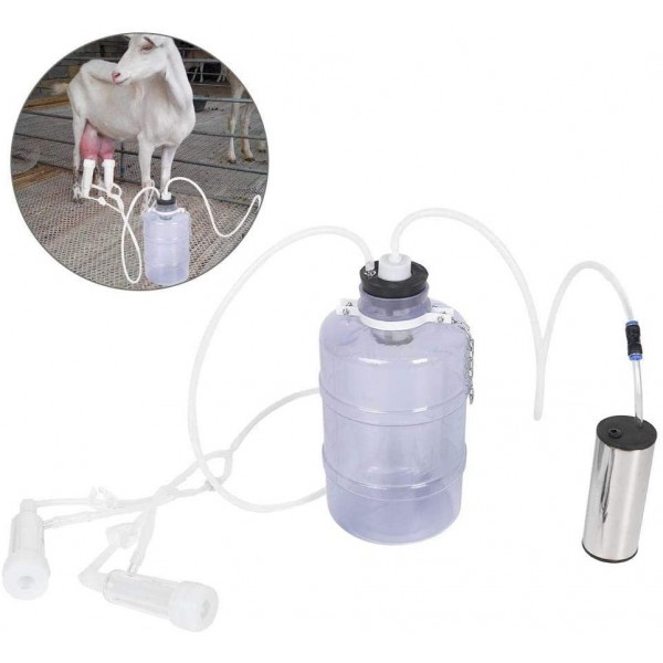 eecoo 5L Electric Goat Cow Milking Kit Portable Vacuum-Pulse Pump Milking Machine Minitype Portable Double Head Milker Machine(for Goat/Cow)