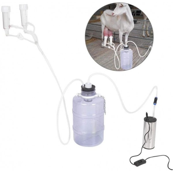 eecoo 5L Electric Goat Cow Milking Kit Portable Vacuum-Pulse Pump Milking Machine Minitype Portable Double Head Milker Machine(for Goat/Cow)