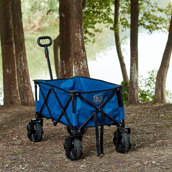 Timber Ridge Outdoor Collapsible Wagon Utility Folding Cart Heavy Duty All Terrain Wheels for Shopping Camping Garden Beach with Side Bag and Cup Holders