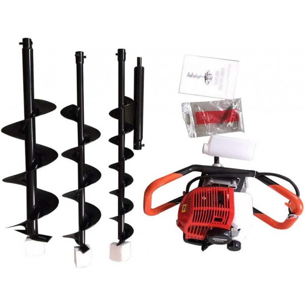 GUANG Fence Hole Earth Auger, 52CC 2.3HP 2 Stroke Gas Powered One Man Petrol Earth Auger Post Hole Digger Earth Borer with Three Earth Auger Drill Bits 4