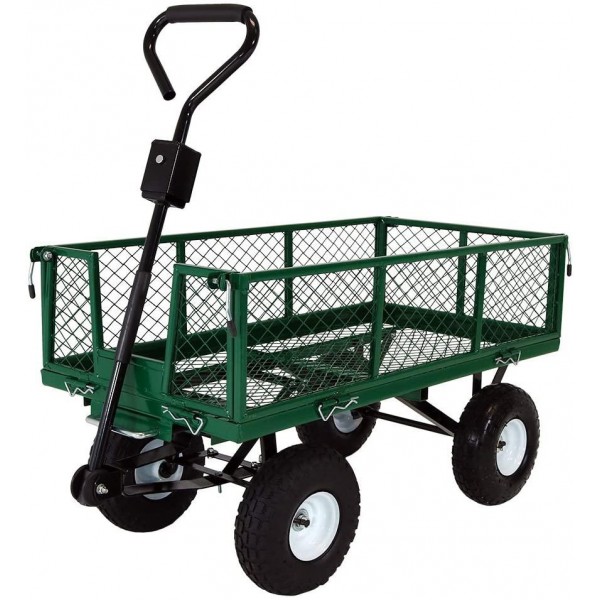 Sunnydaze Utility Steel Dump Garden Cart, Outdoor Lawn Wagon with Removable Sides, Heavy-Duty 660 Pound Capacity, Green