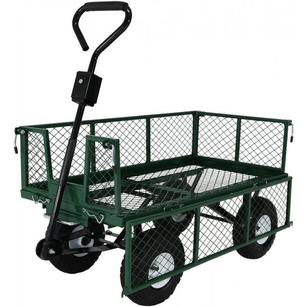 Sunnydaze Utility Steel Dump Garden Cart, Outdoor Lawn Wagon with Removable Sides, Heavy-Duty 660 Pound Capacity, Green