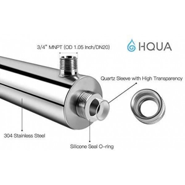 HQUA-OWS-12T Ultraviolet Water Purifier Sterilizer Filter for Whole House Water Purification,12GPM 40W Model HQUA-UV-12GPM + 2 Extra UV Tube,With Lamp Rated Life 365 Days