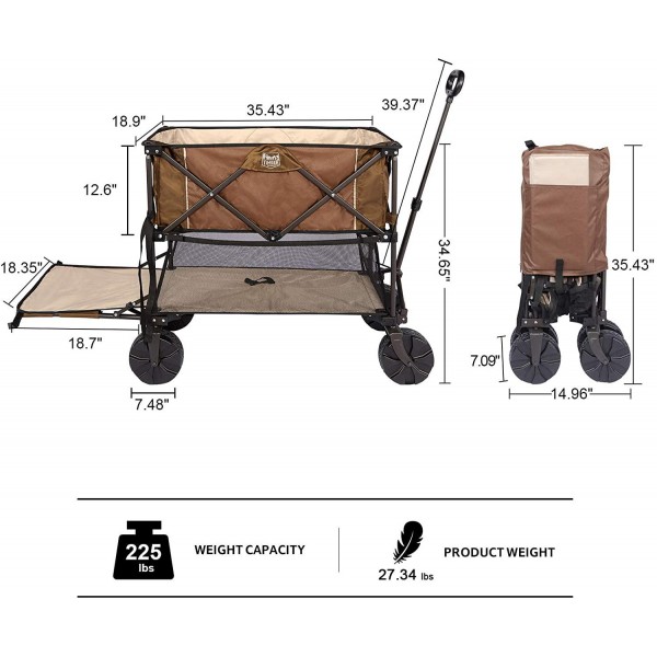 Timber Ridge Folding Double Decker Wagon Heavy Duty Collapsible Cart with Big Wheels for Beach Shopping Garden