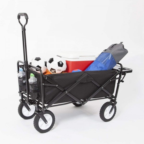 Mac Sports Collapsible Folding Outdoor Utility Wagon with Side Table - Black