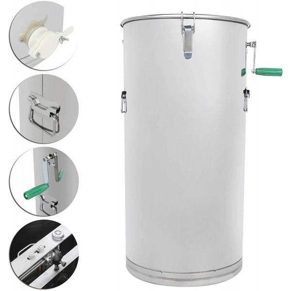 Stainless Steel 30 inches 2 Frame Manual Honey Bee Extractor Drum Silver Hygienic Durable Sturdy Portable Heavy Duty Ergonomic Handle for Home Beekeepers Beekeeping Farmhouse Equipment Parts