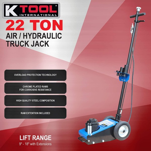 K Tool International Hydraulic Jack 22 Ton Blue Air Truck Jack HD KTI63194A