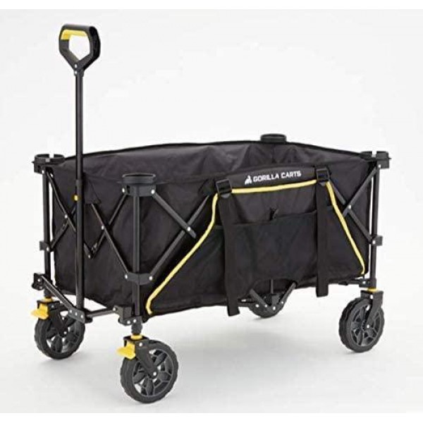 Gorilla Carts GCSW-7P 7 Cu. Ft. Collapsible Folding Outdoor Utility Wagon with Oversized Bed, Black
