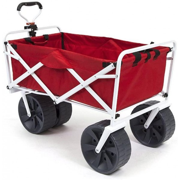 Mac Sports Heavy Duty Collapsible Folding All Terrain Utility Wagon Beach Cart - Red/White