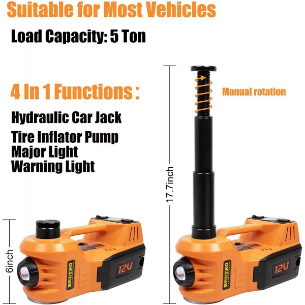 BEETRO 4 in 1 Electric Hydraulic Car Jack with Tire Inflator Pump, 5T(11000 lbs) Electric Car Floor Jack, DC 12V Electric Car Jack for an Emergency Tire Change,Lifting Range 6-17.7 inch