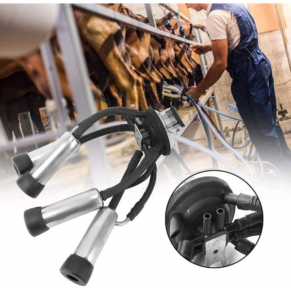 QHWJ Milker Machine Parts Milking Cluster, 240CC Cow Milking Cluster Milk Cup Set with a Hook, Easy to Hang and Carry, Suitable for Vacuum Pump Milking Machine