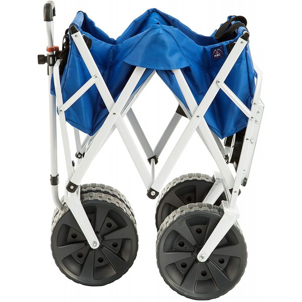 MacSports Heavy Duty Collapsible Folding All Terrain Utility Wagon Cart with Side Table, Blue/White