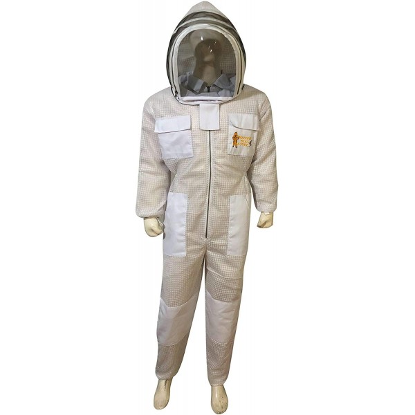 Three Layer Beekeeping Ventilated Suit and Jacket Fully Protection Beekeepers Ultra Ventilated Bee Suit and Bees Jacket with Fencing Veil and Round Veil (XL, White Fencing Veil)