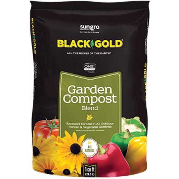 SunGro Black Gold Outdoor Natural and Organic Garden Compost Blend Potting Soil Fertilizer Mix for Outdoor Plants, 1 Cubic Foot Bag (6 Pack)