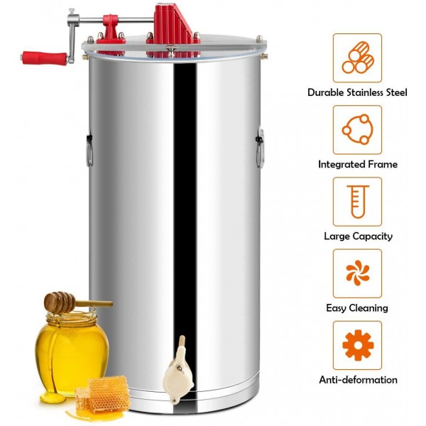 Goplus 2 Frame Honey Extractor, Stainless Steel Frame, Manual Honey Separator, w/Spinner Crank, Beekeeping Equipment, w/Transparent Lid, Ideal for Apiaries and Family Use (Silver)