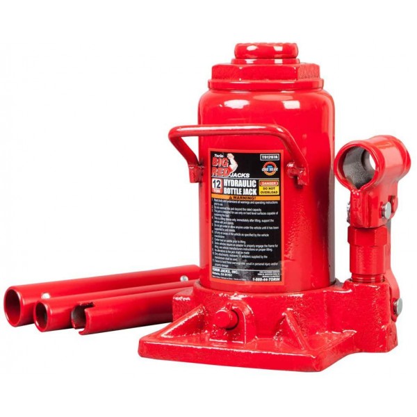 BIG RED T91207A Torin Hydraulic Stubby Low Profile Welded Bottle Jack, 12 Ton (24,000 lb) Capacity, Red