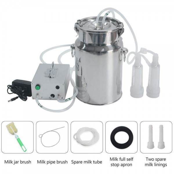 S SMAUTOP 7L Electric Milking Machine for Goat Cow Stainless Steel Vacuum Pump Bucket Automatic Portable Livestock for Farm Household Goat Milker 110V