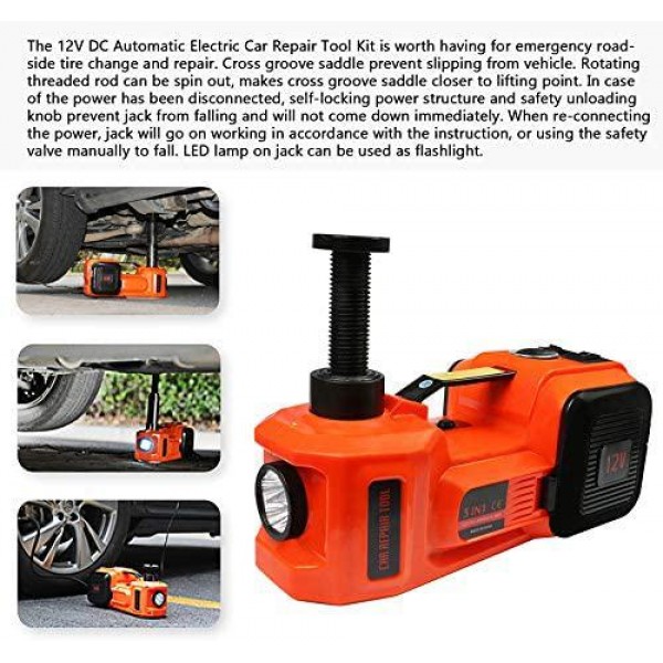 GOGOLO 5.0T(11000lb) Electric Car Hydraulic Floor Jack 12V DC, 3 in 1 with Inflator Pump & Flashlight & Impact Wrench for Tire Change and Road Emergency for Car, SUV, Pick Up, Van